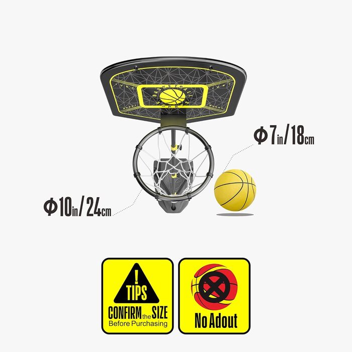 Баскетбольний кошик зі стійкою, комплект. Регульована висота 110-190 см. Ігровий набір для дітей, для гри в приміщенні та на вулиці. Чорно-жовтий колір