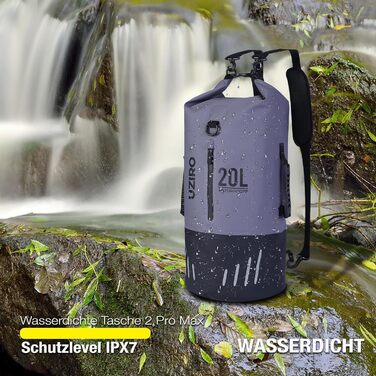 Водонепроникний рюкзак UZIRO 20L, Dry Bag, сірий