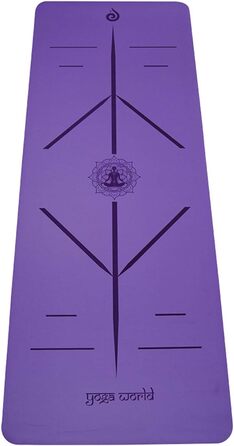 Йога-мат Yoga World Alignment, нековзкий TPE, екологічний, для пілатесу та домашніх тренувань, товстий, фіолетовий, 183x66 см