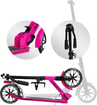 Самокат міський BLACKWHEELS Zoom City-Scooter 200мм, алюмінієвий, складаний, з амортизаторами, регульований кермо, чорно-рожевий