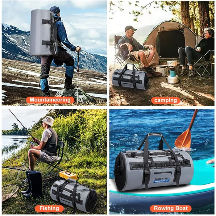 Водонепроникний мішок Blueshyhall Dry Bag 30L (60L) - рюкзак, ролтоп, для каякінгу, кемпінгу, риболовлі, плавання, серфінгу, рафтингу (сірий)