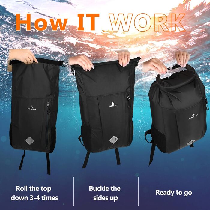 Водонепроникний рюкзак Dry Bag 20L, IPX8, з чохлом для телефону, для плавання, каякінгу, кемпінгу, туризму, чорний