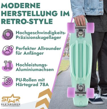 Скейтборд BIKESTAR Vintage Retro Cruiser 60мм для дітей та дорослих, для початківців від 6-8 років