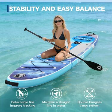 SUP Board Garvee надувний, блакитний 335x85.9x15 см - Комплект для дорослих та підлітків: весло, насос, рюкзак, EVA-дека