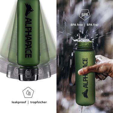Спортивна пляшка Alphapace: 350/500/650/1000/1500 мл, без BPA, з фільтром для фруктів, для спорту, вело та активного відпочинку (темно-зелений, 350 мл)