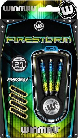 Дротики WINMAU Firestorm Steeltip 21 г, вольфрамові, комплект з оперенням і стрижнями, професійні