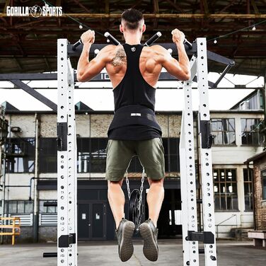 Гірчичний пояс для підтягувань GORILLA SPORTS® зі сталевим ланцюгом та 2 карабінами, до 100 кг, нейлон, чорний - для важкої атлетики та тренувань