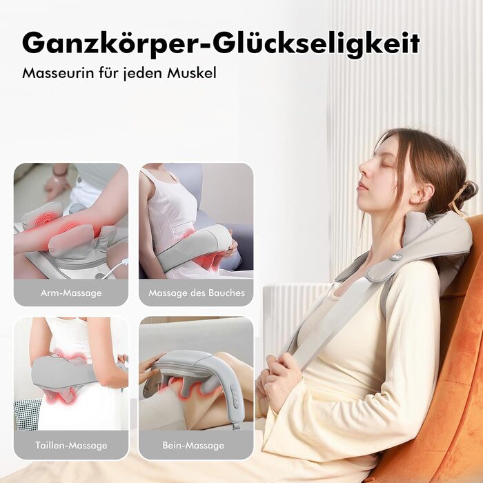 Масажер для шиї та спини з підігрівом, Shiatsu масажер для шиї, спини, плечей, талії та ніг, для розслаблення м'язів, сірий (ідеальний подарунок)