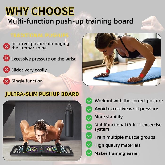 Багатофункціональна дошка для віджимань 24 в 1 з автоматичним лічильником, складаний тренажер для дому та калістеніки, чорний