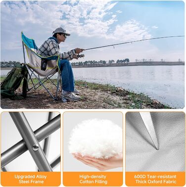 Великий складаний стілець для кемпінгу Thallike, XL, з підлокотниками, для дорослих, блакитний