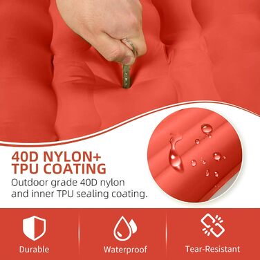 Надувний килимок для кемпінгу з інтегрованим насосом та подушкою, 12.7 см, компактний, для подорожей, туризму та відпочинку на природі (Оранжево-Чорний)