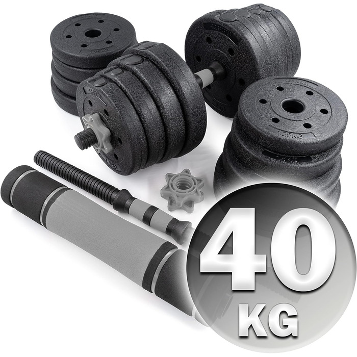 C.P.Sports набір гантелей 2-в-1 30/40 кг, регульовані коротка і довга штанга для силових тренувань та фітнесу, диски-обважнювачі, домашній спортзал