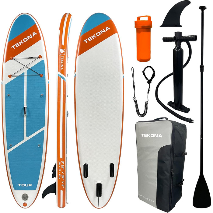 Надувна SUP-дошка TEKONA 300 см комплект: рюкзак, помпа, весло, 3 плавці, кріплення для каяка, різні моделі та кольори