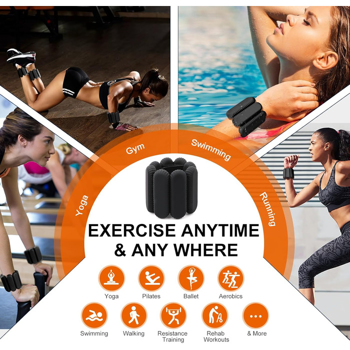 Ваги для зап'ястя та щиколоток для жінок, набір 2 шт (1 фунт кожна), регульовані ваги для ходьби, йоги, танців, пілатесу, фітнесу, тренувань (чорний)