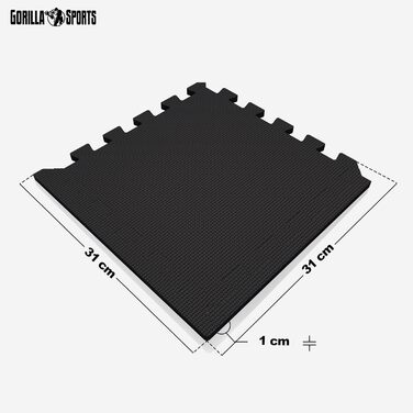 GORILLA SPORTS Захисний килимок для підлоги, набір 18 шт., 30x30 см, EVA, не ковзає, різні кольори – підлоговий фітнес-килимок, пазлова спортивна мат, підкладка під тренажери