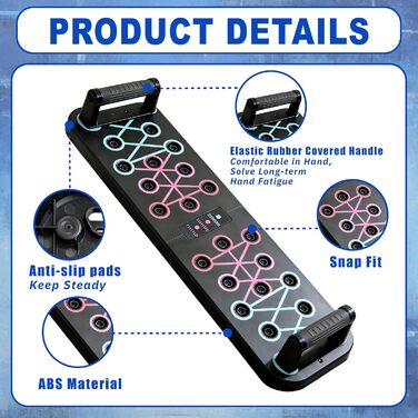 Преміум набір для віджимань 12-в-1 Push Up Board: інноваційна складана дошка для віджимань з регульованими ручками та 2 еластичними стрічками для тренувань вдома та нарощування м'язів