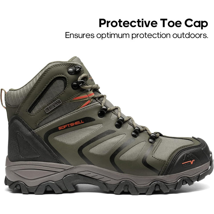 Чоловічі туристичні черевики NORTIV 8 - водонепроникні трекінгові черевики для хайкінгу та альпінізму, розмір 46 EU, широкі, оливковий, чорний, помаранчевий