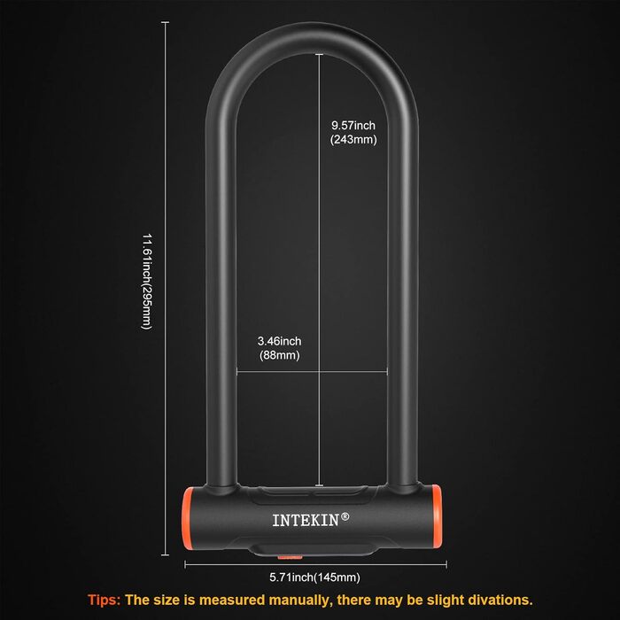 Замок для велосипеда U-подібний, 16 мм, міцний, чорний, з кріпленням, для шосе, гірських велосипедів