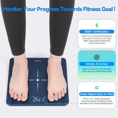 Ваги підлогові Vitafit з Bluetooth, аналізатор складу тіла (жир, м'язи, BMI), до 180 кг, висока точність, блакитні