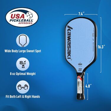 Рікетбол ракетка Kawasaki T700 з карбоновою поверхнею 14 мм, серцевиною з PP Honeycomb (CFS), схвалена USAPA, для змагань, з чохлом/намотуванням (серія King 6) Коричнева