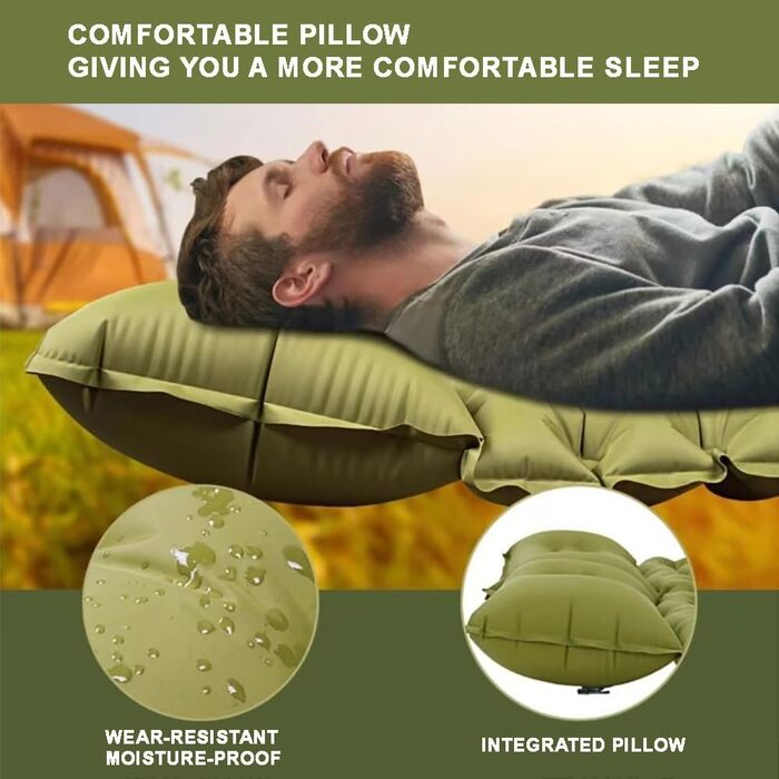 Саморозкладаний килимок для кемпінгу YuanDiann 200x140 см на 2 особи, армійний зелений, з помпою та подушкою