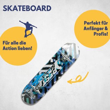 Скейтборд Best Sporting з підшипниками ABEC 7, дерево та алюміній, для дорослих, 78,5×20,4 см, синій, вуличний
