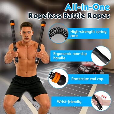 Битва мотузок TOGETDREAM: регульовані тренувальні канати без мотузки для силових тренувань, кардіо та спалювання жиру, чорний