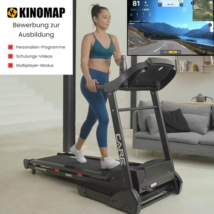 Бігова доріжка CARE FITNESS Jog Runner з регулюванням нахилу та складною конструкцією – до 18 км/год, 18 рівнів нахилу, 25 програм