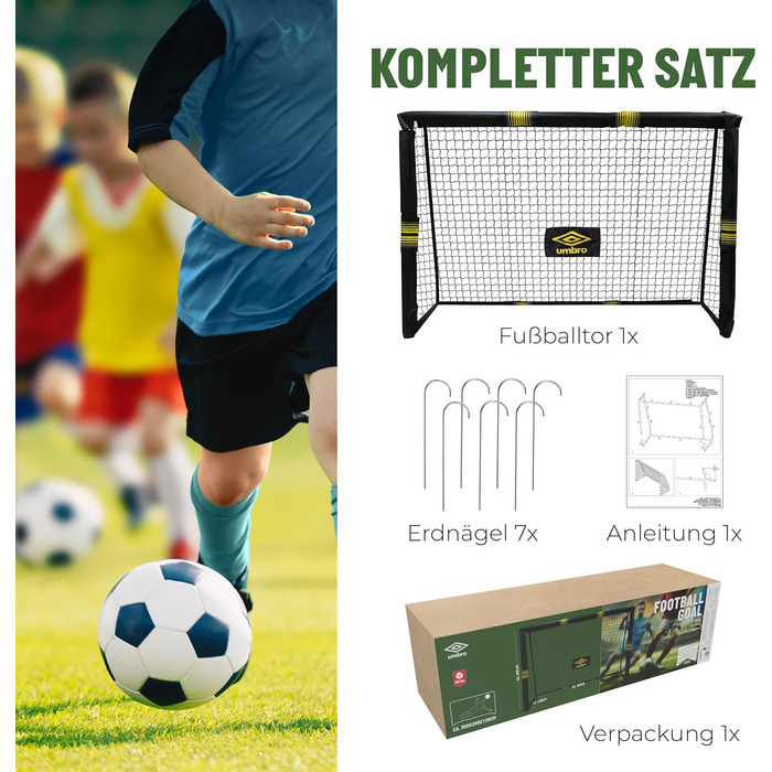Футбольні ворота Umbro 300x200x120 см, металеві, чорні/жовті, для саду, дітей і дорослих, для тренувань, для вулиці та приміщення