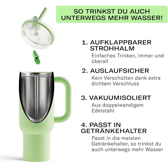 Термобутилка waterdrop® з трубочкою 1,1 л, ізольована нержавіюча сталь, не протікає, з кришкою, зберігає холод до 12 годин