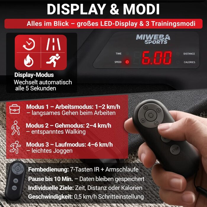 Бігова доріжка Miweba Sports Walking Pad з нахилом - для дому та офісу - 3 роки гарантії