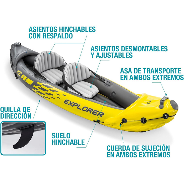 Каяк Intex Explorer K2 для двох осіб: надувний комплект з веслами та насосом