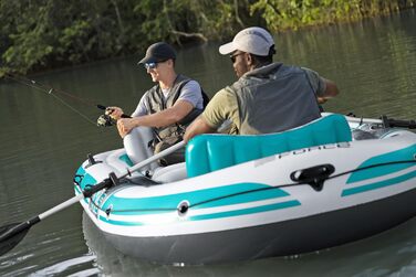 Надувний човен Bestway Hydro-Force Adventure Elite X5, 5-місний, з насосом, веслами, сидіннями, сумкою для спорядження, 364x166x45 см, бірюзово-сірий