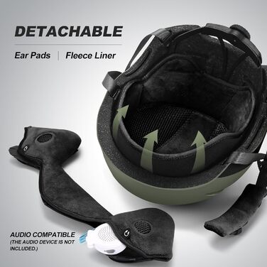 Шолом для сноуборду та гірських лиж Odoland з маскою, захист від УФ-променів, вітрозахист, розмір M (57-59 см), оливковий