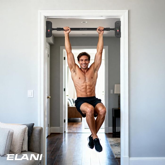 ELANI Климатична стійка для турніків на дверний отвір 70-92 см, до 200 кг, без свердління, з інноваційною блокувальним гвинтом – чорний колір