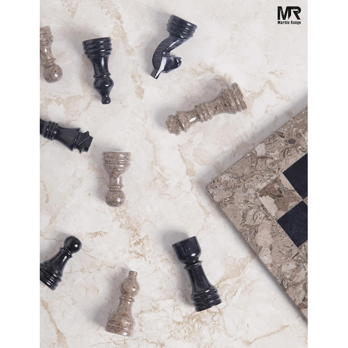 Шаховий набір з мармуру для дорослих, ручної роботи, 32 фігури, 2 додаткові королеви, коробка для зберігання, розкішна подорожна гра, елегантний подарунок для дому (чорний & кораловий) (Океанічний & Чорний)