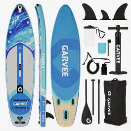 SUP Board Garvee надувний, блакитний 335x85.9x15 см - Комплект для дорослих та підлітків: весло, насос, рюкзак, EVA-дека