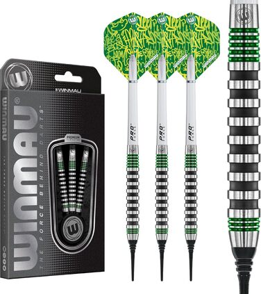 Професійний набір дротиків WINMAU Advance 500, вольфрамові, Softip, 22 г, зелений, з оперенням та штифтами