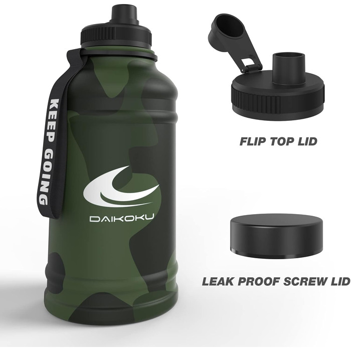 Термос-бутилка Daikoku з нержавіючої сталі 1,3 л, BPA Free, подвійні стінки, збереження температури 12-24 год, для спорту, фітнесу, зелений камуфляж