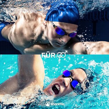 Окуляри для плавання SharkFin з захистом від УФ та запобіганням запотіванню, комфортні, з етиуі, для дорослих та підлітків, блакитні