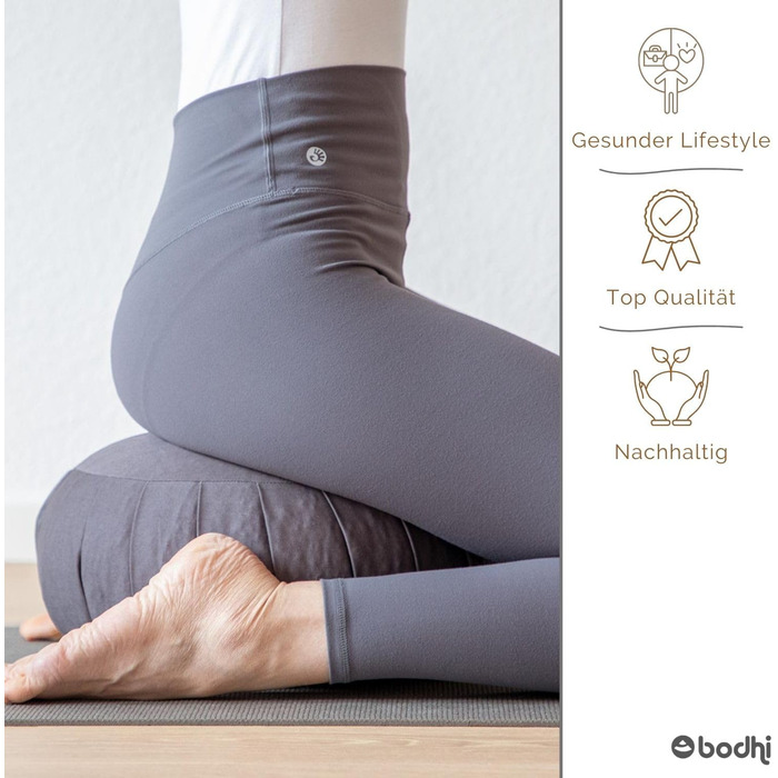 Подушка для медитації Bodhi Zafu ECO: Класичне йога-килим круглої форми з органічної бавовни, наповнений органічною лузгою гречки, висота 19 см (лісовий зелений)