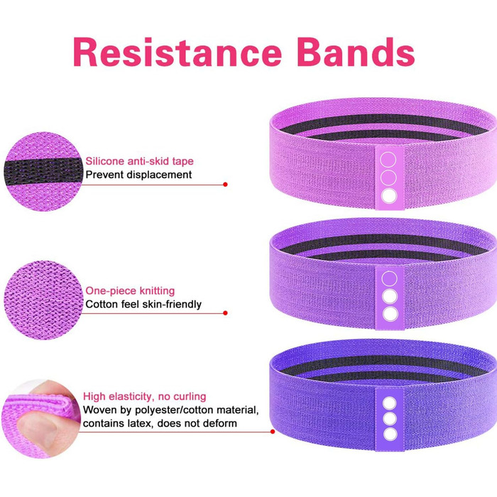 Еластичні гумки для фітнесу: набір для стегон, ніг, Pilates, йоги, силових тренувань (3 кольори: чорний, білий, сірий)