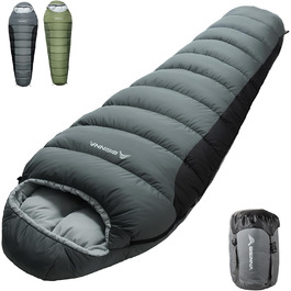 Спальний мішок BISINNA Mumienschlafsack -10°C - 5°C [400GSM] для туризму, кемпінгу та подорожей (сірий)