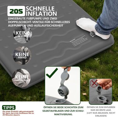 Кемпінговий килимок HiiPeak Isomatte R-Wert 9,5 з подушкою, ізольований, для зими та літа, зручний для кемпінгу, відпочинку на природі, піших прогулянок та наметів (сірий)