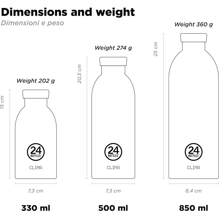 Термобутилка 24Bottles Clima з нержавіючої сталі, герметична, 330/500/850 мл, екологічна, зберігає тепло до 12 годин і холод до 24 годин