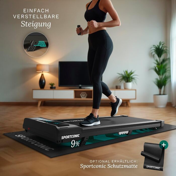 Біговий тренажер Sportconic складний - Walking Pad з нахилом та пультом дистанційного керування. Тиха фітнес-машина для дому, офісу та тренувань (1-6 км/год)