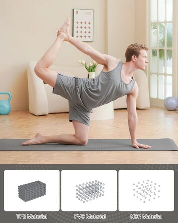 Килимок для гімнастики, йоги та фітнесу. Спортивний килимок для тренувань, пілатесу, з ручкою для перенесення, 183 x 61 x 0.6 см, сірий