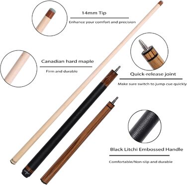 CUEELF Heavy Hitter: Більярдний кий з жорсткою бакелітовою кінцівкою для потужних брейків та легких стрибків, 21 oz, обмотка Zebra Leather, 3 частини