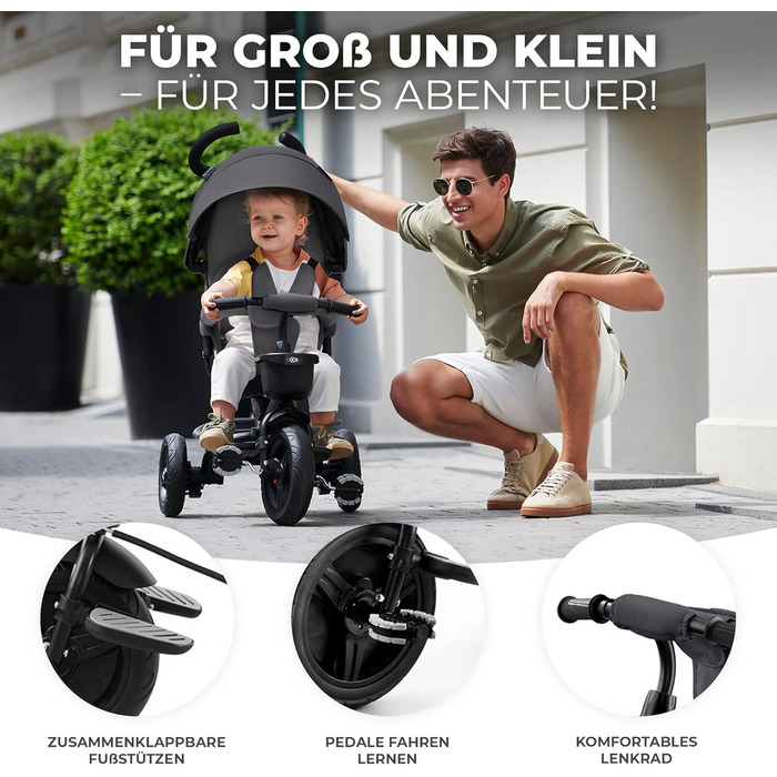 Триколісний велосипед Kinderkraft Aveo для дітей від 9 місяців до 25 кг, з батьківською ручкою, компактно складався, поворотне сидіння, розкладний капюшон з сонцезахистом, з підстаканником та кошиком, Рожевий CLASSIC Pink