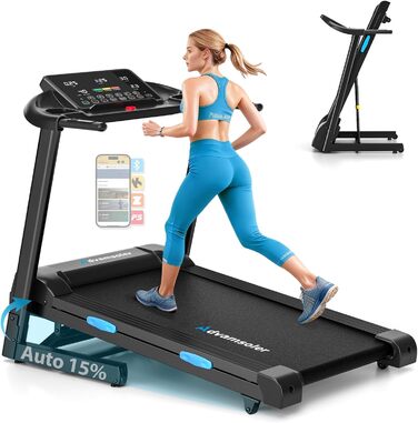 Бігова доріжка для дому складний з автоматичним нахилом, Walking Pad 14KM/H, біговий доріжка з 3.0-PS двигуном, 12 попередньо встановлених програм та фітнес-додаток, обладнання для фітнесу, вантажопідйомність 160Kg, чорний